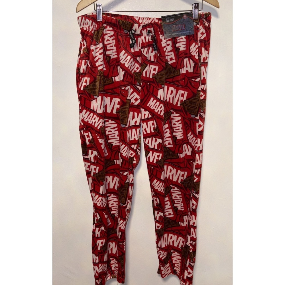 Marvel Red Fleece Pajama Pants With Pockets Men's Size XLarge NWT By Happy Boxer